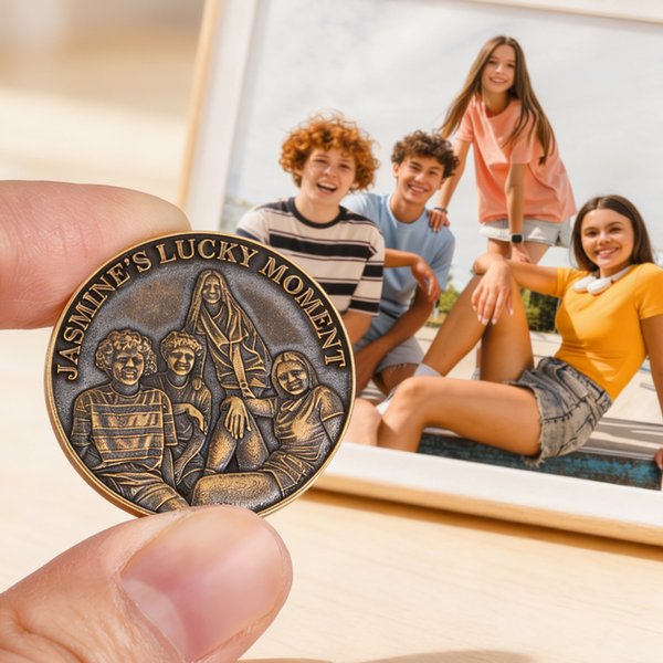 Personalized Avatar Photo Red Gold Commemorative Coin with Text Birthday Anniversary Gift for Friend Family