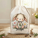 Personlig blommig påskhare stor kapacitet dragsko canvas godispåse med namn Holiday Party Favors Present för barn familj