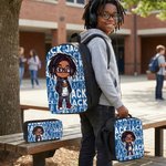 Personalized Cute Cartoon Black Boy Word Cloud Backpack Lunch Bag Pencil Case Set with Name Back to School Birthday Gift for Boys