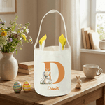 Personalised Cute Bunny Ears Easter Basket with Name and Initial Easter Party Gift for Boys Girls