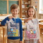 Personalisierte niedliche Ostereier Hasenohren klare Geschenktüte mit Namen und rosa Schleife Band Ostereierjagd Party Favors Geschenk für Kinder