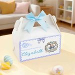 Personalized Cute Happy Easter Bunny Bow Gift Box with Handle and Name Easter Party Gift for Kids