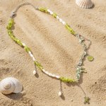 Collar colgante personalizado con concha de nacimiento de playa perla natural y cuentas de piedra con inicial regalo de verano para mujer