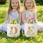 Personalised Cute Bunny Ears Easter Basket with Name and Initial Easter Party Gift for Boys Girls