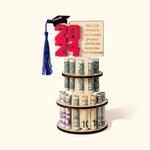 Personalised Wooden Layered Cake Money Holder with Text Graduation Cap and Tassel Graduation Gift for Graduates