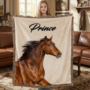 Coperta personalizzata con foto di cavalli e nappe, con nome, regalo di compleanno e anniversario per gli amanti dei cavalli.