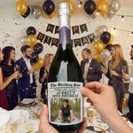 Personalized Newspaper Design Photo Wine Label Stickers with Name and Date Birthday Party Decor for Family Friends