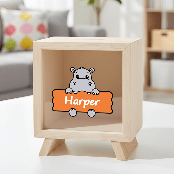 Personalized Cute Animal Wooden Clear Piggy Bank Money Box with Name Birthday Gift for Kids