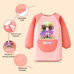 Personalizzazione del personaggio dei cartoni animati con motivo a macchie di vernice impermeabile e grembiule a maniche lunghe con nome e tasca Regalo di compleanno per bambini