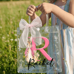 Gepersonaliseerd Transparant Cadeauzakje met Schattige Pieter Konijn met Initiaal Naam en Striklint Paasfeest Cadeautje voor Kinderen