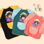 Personalizzazione del personaggio dei cartoni animati con motivo a macchie di vernice impermeabile e grembiule a maniche lunghe con nome e tasca Regalo di compleanno per bambini
