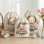 Personlig blommig påskhare stor kapacitet dragsko canvas godispåse med namn Holiday Party Favors Present för barn familj