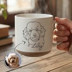Personalized Line Art Photo Portrait 12 oz Ceramic Coffee Mug with Handle and Name Home Office Drinkware Pet Memorial Gift for Pet Lover