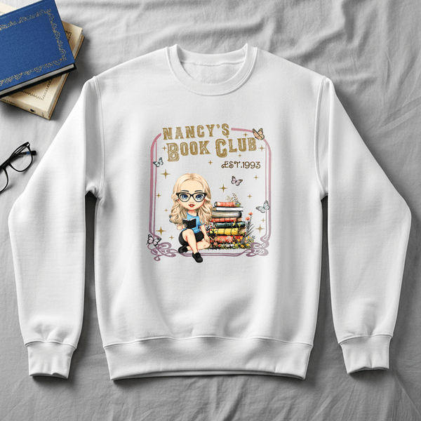 Personalized Book Cartoon Character Multicolor T-shirt Sweatshirt Hoodie with Name and Year Book Club Birthday Gift for Book Lover Woman
