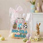 Personalisierte niedliche Ostereier Hasenohren klare Geschenktüte mit Namen und rosa Schleife Band Ostereierjagd Party Favors Geschenk für Kinder