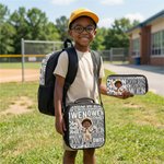 Personalized Cute Cartoon Black Boy Word Cloud Backpack Lunch Bag Pencil Case Set with Name Back to School Birthday Gift for Boys
