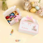 Personalized Cute Easter Bunny Bow Gift Box with Handle and Name Easter Party Gift for Boys Girls