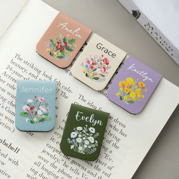 Marque-page magnétique en cuir PU avec nom Cadeau d'anniversaire pour les amoureux des livres