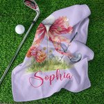 Personalisierte Floral Bow Golf Classic Quick Dry Waffel Golf Handtuch mit Namen und Karabiner Clip Golf Zubehör Geburtstagsgeschenk für Golfspieler