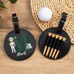 Personnalisé Cartoon Character PU Leather Adjustable Golf Tee Holder Bag Tag with Name Sports Birthday Gift for Golfers Golf Players