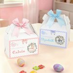 Personalized Cute Happy Easter Bunny Bow Gift Box with Handle and Name Easter Party Gift for Kids