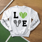 Personalised Multicolor Love Tennis Design Sweatshirt Hoodie with Name Game Day Birthday Gift for Tennis Players Lovers