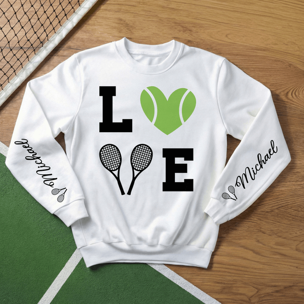 Personalized Multicolor Love Tennis Design Sweatshirt Hoodie with Name Game Day Birthday Gift for Tennis Players Lovers