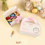 Personalized Cute Happy Easter Bunny Bow Gift Box with Handle and Name Easter Party Gift for Kids