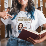 Personalized Book Cartoon Character Multicolour T-shirt Sweatshirt Hoodie with Name and Year Book Club Birthday Gift for Book Lover Woman