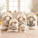 Personlig blommig påskhare stor kapacitet dragsko canvas godispåse med namn Holiday Party Favors Present för barn familj