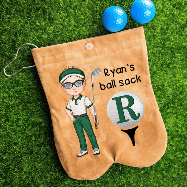 Personalized Cartoon Character Golf Ball Bag with Initial and Name Golf Accessories Birthday Gift for Golf Lovers