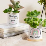 Personalized It Takes A Big Heart To Shape Little Minds Ceramic Plant Pot with Bamboo Base and Name Appreciation Back to School Gift for Teacher