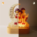 Gepersonaliseerd Cartoon Karakter Familie Maan Hart Acryl LED Nachtlampje met Naam en Houten Base Kamer Decor Verjaardagscadeau voor familie Mama Papa