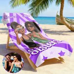 Personalized Cartoon Character Photo Design Quick Dry Oversized Striped Beach Towel with Name Travel Essential Birthday Gift for Sister Friend