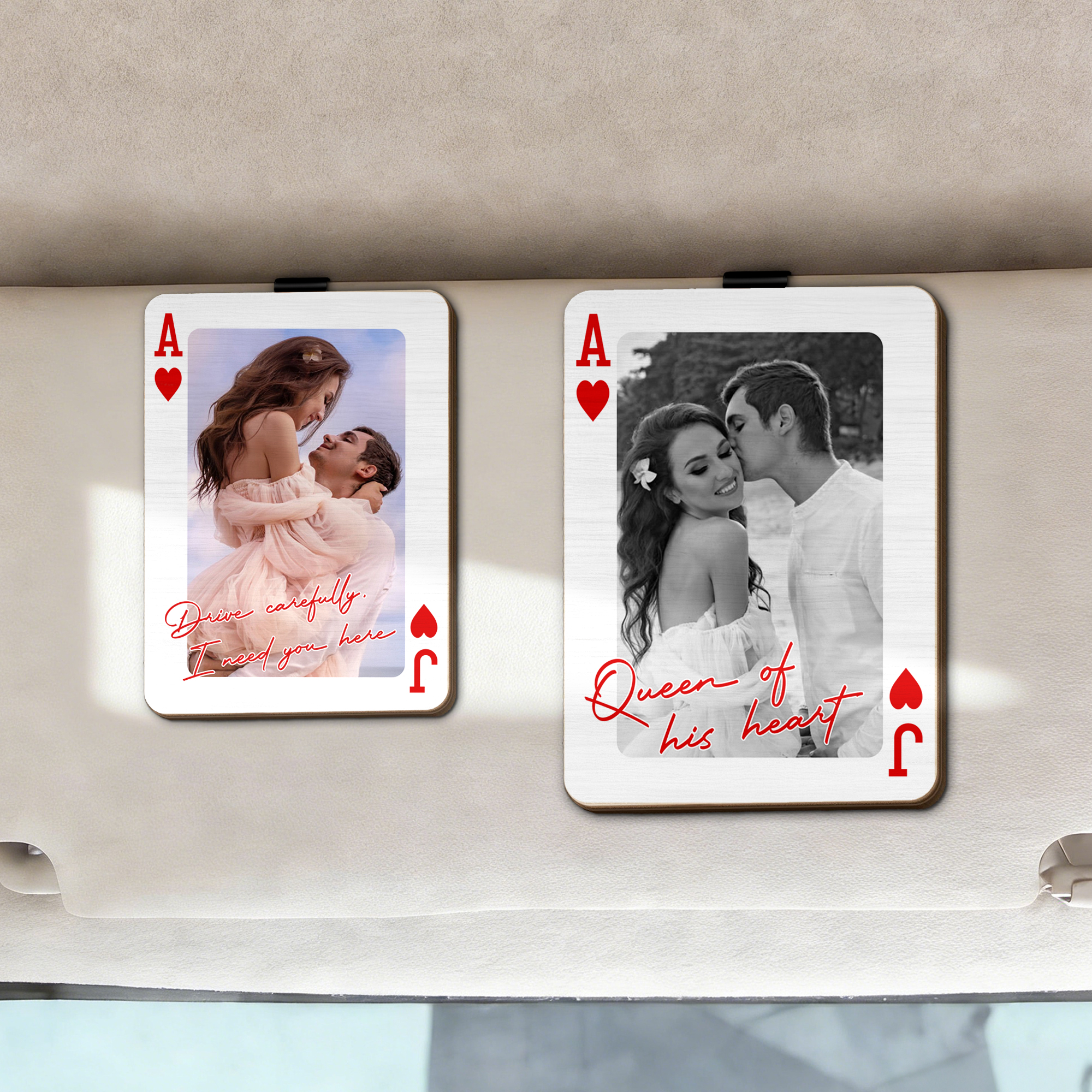 Personalised Wooden Frame Car Visor Clip with Couple Photo and Text Car Accessories Anniversary Gift for Couple