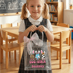 Personalisierte niedliche Ostereier Hasenohren klare Geschenktüte mit Namen und rosa Schleife Band Ostereierjagd Party Favors Geschenk für Kinder
