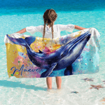 Personalized Watercolor Style Whale Quick Dry Oversized Beach Towel with Name Summer Vacation Travel Gift for Girls Women
