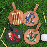 Personalized Cartoon Character Adjustable PU Leather Golf Tee Holder Bag Tag with Name Sports Birthday Gift for Golfers Golf Players