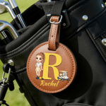 Personnalisé Cartoon Character PU Leather Adjustable Golf Tee Holder Bag Tag with Name Sports Birthday Gift for Golfers Golf Players