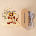 Gepersonaliseerd Cartoon Karakter Familie Maan Hart Acryl LED Nachtlampje met Naam en Houten Base Kamer Decor Verjaardagscadeau voor familie Mama Papa