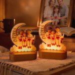 Gepersonaliseerd Cartoon Karakter Familie Maan Hart Acryl LED Nachtlampje met Naam en Houten Base Kamer Decor Verjaardagscadeau voor familie Mama Papa