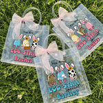 Personalisierte niedliche Ostereier Hasenohren klare Geschenktüte mit Namen und rosa Schleife Band Ostereierjagd Party Favors Geschenk für Kinder