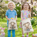 Personlig blommig påskhare stor kapacitet dragsko canvas godispåse med namn Holiday Party Favors Present för barn familj