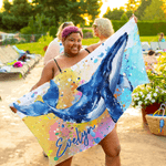 Personalized Watercolor Style Whale Quick Dry Oversized Beach Towel with Name Summer Vacation Travel Gift for Girls Women