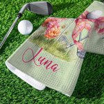 Personalisierte Floral Bow Golf Classic Quick Dry Waffel Golf Handtuch mit Namen und Karabiner Clip Golf Zubehör Geburtstagsgeschenk für Golfspieler