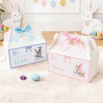 Personalized Cute Easter Bunny Bow Gift Box with Handle and Name Easter Party Gift for Boys Girls