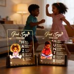 Personalisierte Cartoon schwarzes Mädchen Bibel Vers Name Acryl LED Nachtlicht mit hölzernen Basis Zimmer Dekor Baby Dusche Geburtstag Geschenk für Mädchen