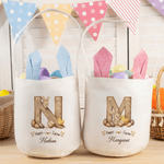 Personalisierte niedliche Kaninchen hölzerne Wirkung Initial Osterkorb mit Hasenohren und Name Eier Jagd Partei Ostergeschenk für Kinder