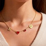 Personalizada Piedra de Nacimiento Constelación Initial Heat Reactive Heart Pendant Necklace Anniversary Mother's Day Birthday Gift for Women