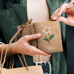 Personalized Pearl Effect Birth Flower Tri-Fold PU Leather Wristlet Wallet with Card Holder and Name Daily Use Birthday Anniversary Gift for Women